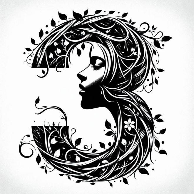 Image of number 3, overlaid with vines and a girl's profile