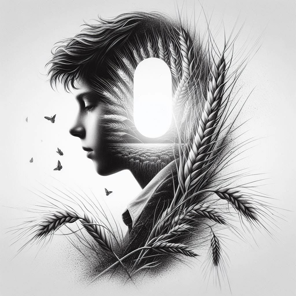 Image of number 9, overlaid with wheat and a boy's profile
