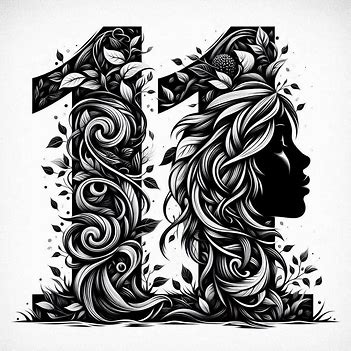 Image of number 11, overlaid with vines and a girl's profile