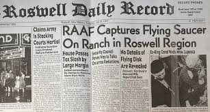 Front page of the Roswell Daily Record, reporting a UFO crash in 1947.